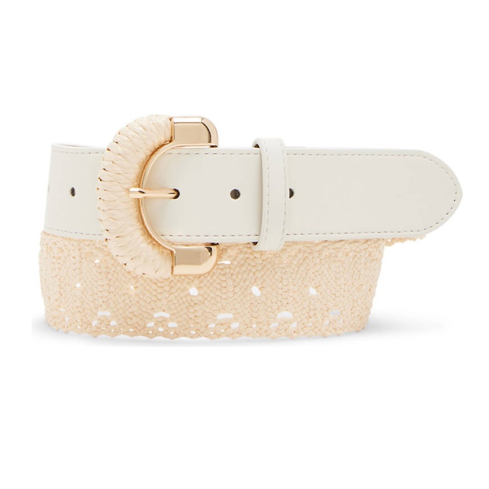 Anne Klein Cream Woven Waist Belt with Gold Buckle - Picture 5 of 6